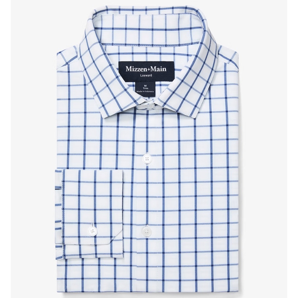 Mizzen+Main Blue and White Check Dress Shirt XL Classic